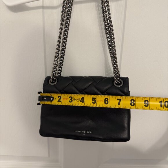 KURT GEIGER black quilted leather crossbody shoulder mini purse with chain strap - Picture 8 of 8